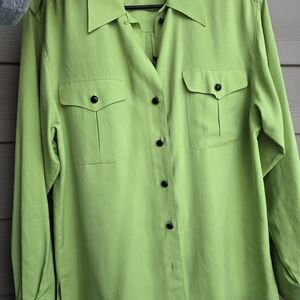 Rafaella 100% Silk Button Down Shirt Lime Green Size 10